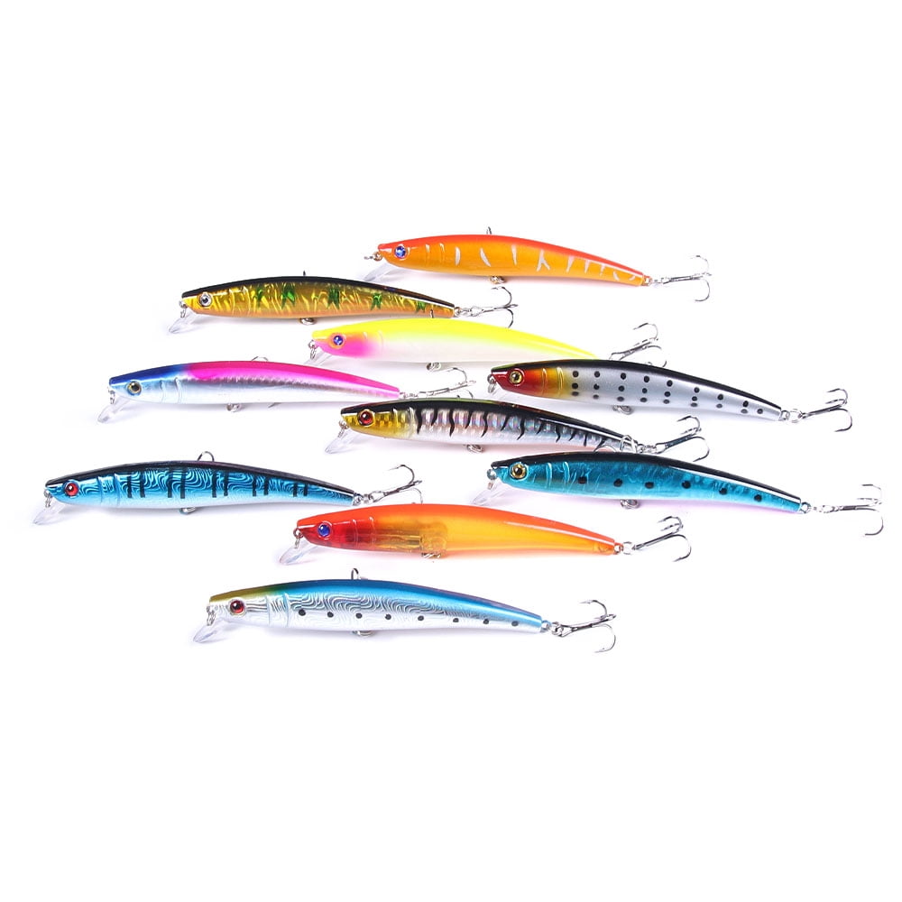 HENGJIA Minnow Fishing Lures Kit with Hooks for Saltwater Freshwater, Lure kit for Trout Bass Salmon Fishing,10PCS
