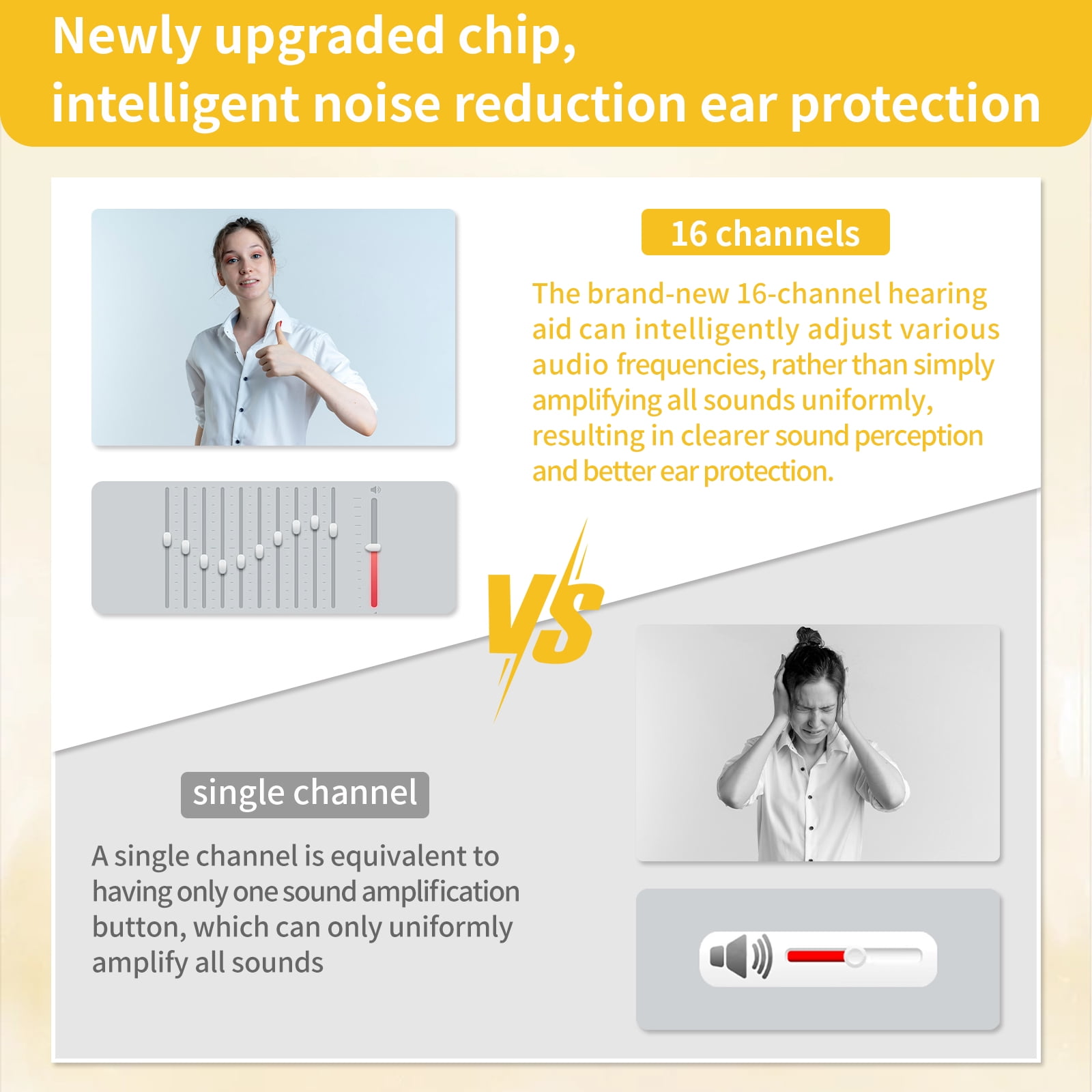 ELCTRTICI Hearing Aids for Seniors, 16-Channel Rechargeable Hearing Aid with Smart Noise Cancelling, 4 Modes & 8 Volume Levels, Single, Gold