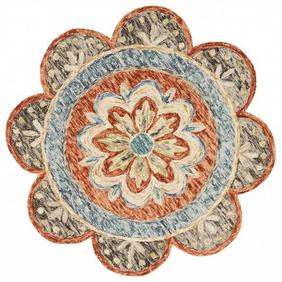 4â€™ Round Orange Scalloped Edge Area Rug