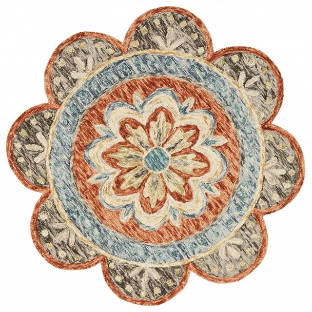 homeroots Décoration Intérieure 393673 Tapis Rond Orange 4 Pieds Bord Festonné