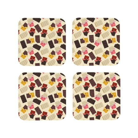 

Leather Coasters Set of 4 - Block Chocolate Print Lightweight Non-Slip Drink Coasters for Desk Anti-Scalding Desk Cup Coasters for Office Table Decor Square