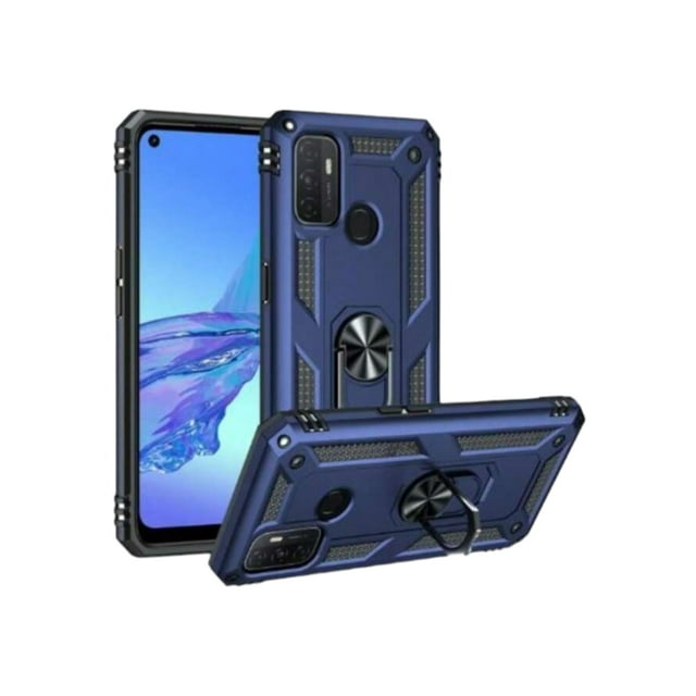 Funda Uso Rudo Con Anillo Magnético Para Oppo A53 Azul Marino Más 2 Micas De Cristal