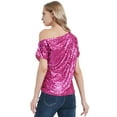 thumbnail image 2 of Womens Short Sleeve One Shoulder Sexy Sequin Top Blouse, 2 of 5