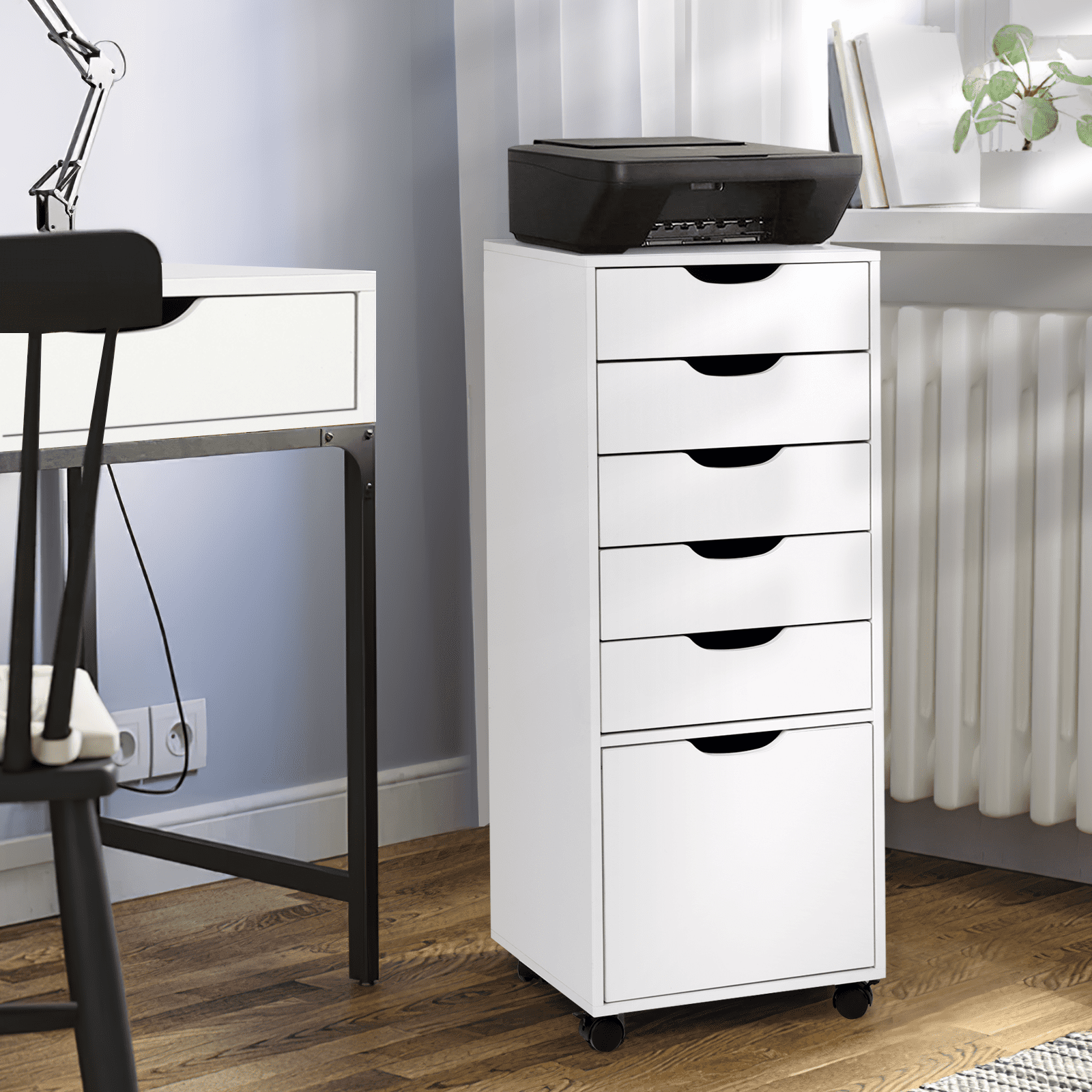 RichYa Mobile File Cabinet with Wheels,Chest of Drawers with Lockable Caster,Rolling Storage Organizer for Home Office,Living Room (White)