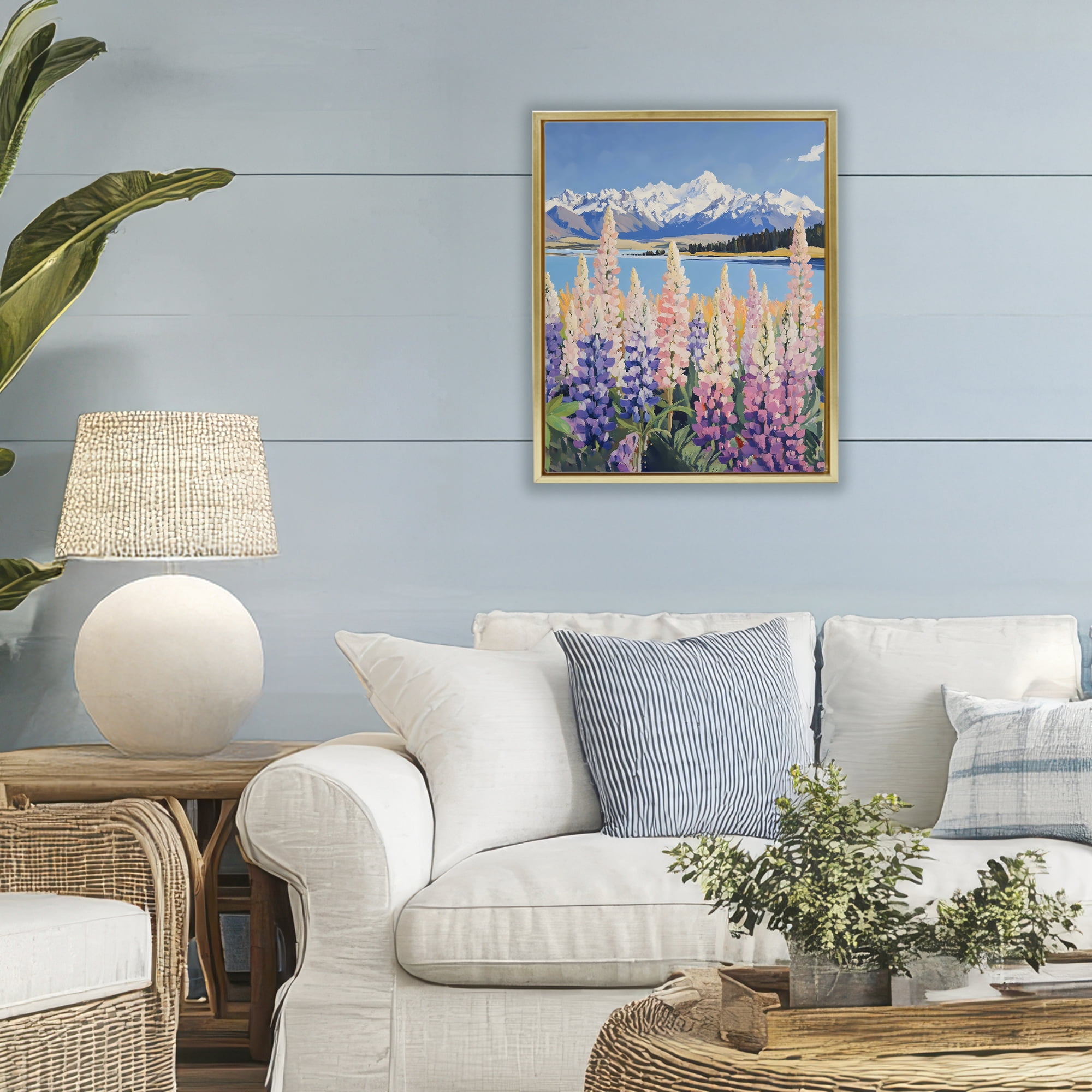 Stupell Industries Mountains & Wildflowers by Lake Gold Framed Floater Canvas Wall Art, design by The Prints Vibe