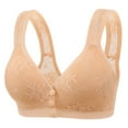 thumbnail image 3 of Gymayou Women Front Snap Wireless Bra Lace V Neck Gentle Push Up Anti-Sagging Underarm Smoothing Breathable Bras Beige 36B, 3 of 3