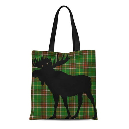 LADDKE Canvas Tote Bag Plaid Newfoundland Canada Custom Tartan Moose Reusable Handbag Shoulder ...