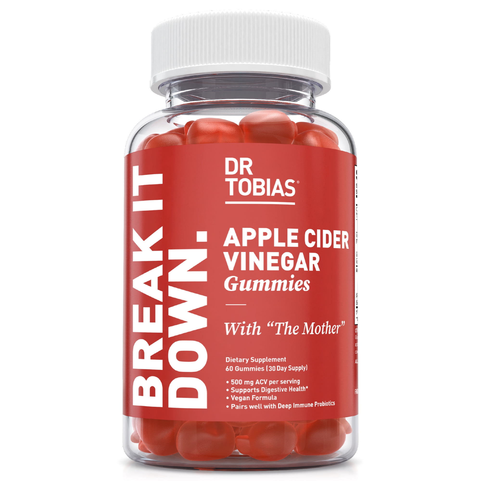 Dr. Tobias Apple Cider Vinegar Gummies - Supports Gut Health, Cleanse & Detox, ACV Gummies with The Mother, Folate, B12 & Iodine - Vegan, 60 Gummies