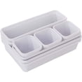 thumbnail image 1 of Organizador de cajones blanco transparente con divisor de almacenamiento y bandeja de almacenamiento con 3 tamaños de compartimentos para cubiertos, cosméticos y joyas para cocina, dormitorio y baño., 1 of 5