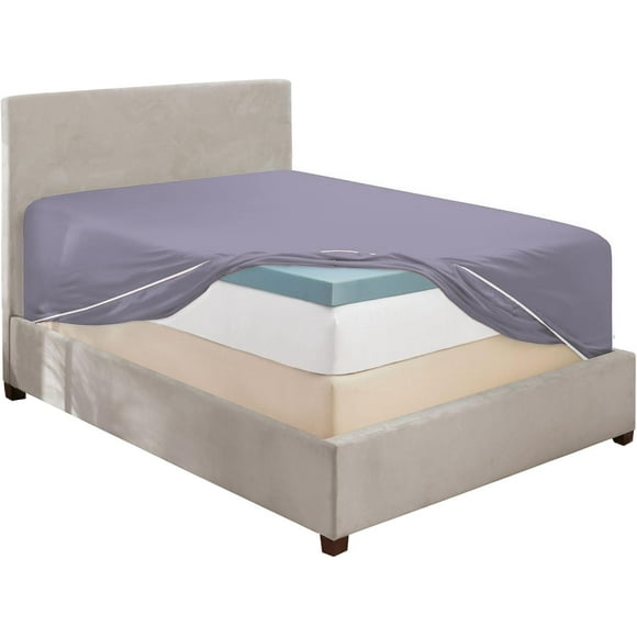 shiyou-Grayish Purple Twin XL Fitted Sheet Only, Extra Deep Pocket Fitted Bed Sheet, 1800 Microfiber XL Twin Fitted Sheet, Ultra Soft Fitted Sheet Twin XL Fits up to 24 Inch Mattress