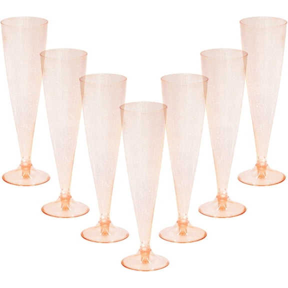 "30 Pack Rose Gold Glitter Plastic Wine Glasses, 5OZ Disposable Champagne Flutes for Party, Mimosa Bar, Valentine's Day and Galentine's Day Supplies