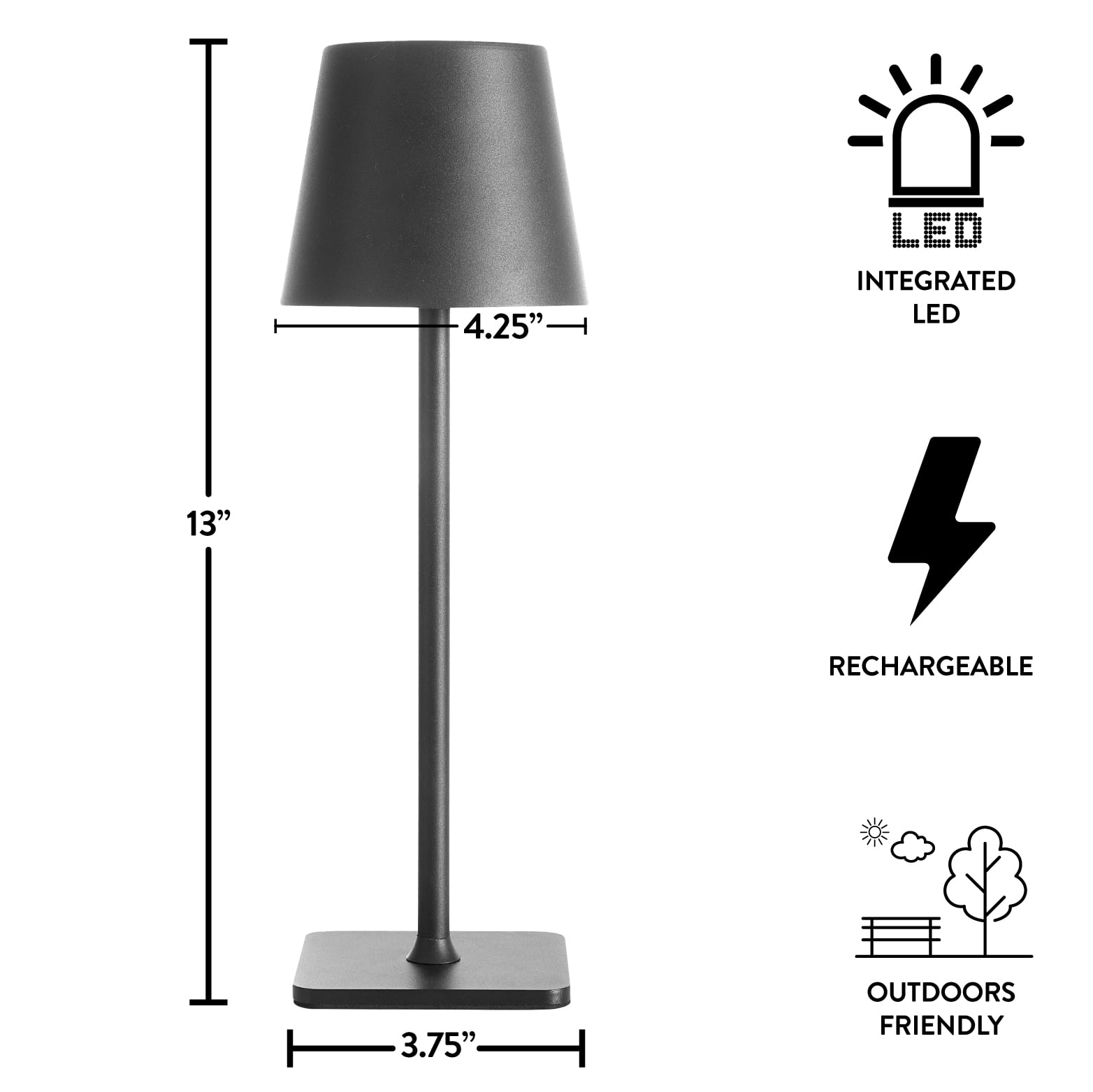 (2 pack) Mainstays 13" Indoor/Outdoor LED Rechargeable Stick Lamp, Black