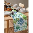 thumbnail image 6 of Ldtrchee Blue Green Coral Table Runner 70 Inches, Ocean Coastal Tropical Sea Ombre White Bed Runner Dresser Scarves Tabletop for Indoor Outdoor Parties/Ceremony/Banquet, 13" x 70", 6 of 8