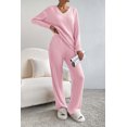 thumbnail image 2 of Women's 2 Piece Outfits Casual V Neck Knit Wide Leg Sweater Lounge Set Sweatsuit Pullover, 2 of 3