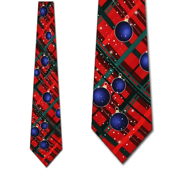 Ornaments on Plaid Necktie Mens Tie