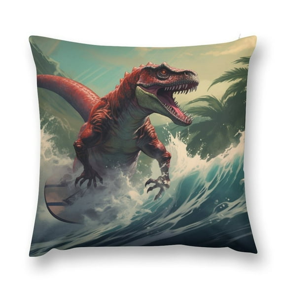 2PCS Surfing Dinosaurs Throw Pillow Covers 18x18 Decorative Cushion Case Square Pillows Cover Pillow Cases Accent Pillowcase for Sofa,Couch