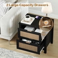 thumbnail image 5 of LAZZO Nightstand Set of 2 with Wireless Charging, Boho Rattan 2-Drawer Bedside Table for Bedroom, Black, 5 of 9