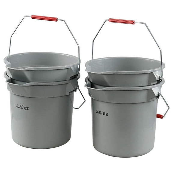 3.5 Gallon Heavy Duty Plastic Cleaning Bucket Pail with Portable Handle, 4 Pack Round Utility Cleaning Pail, Gray