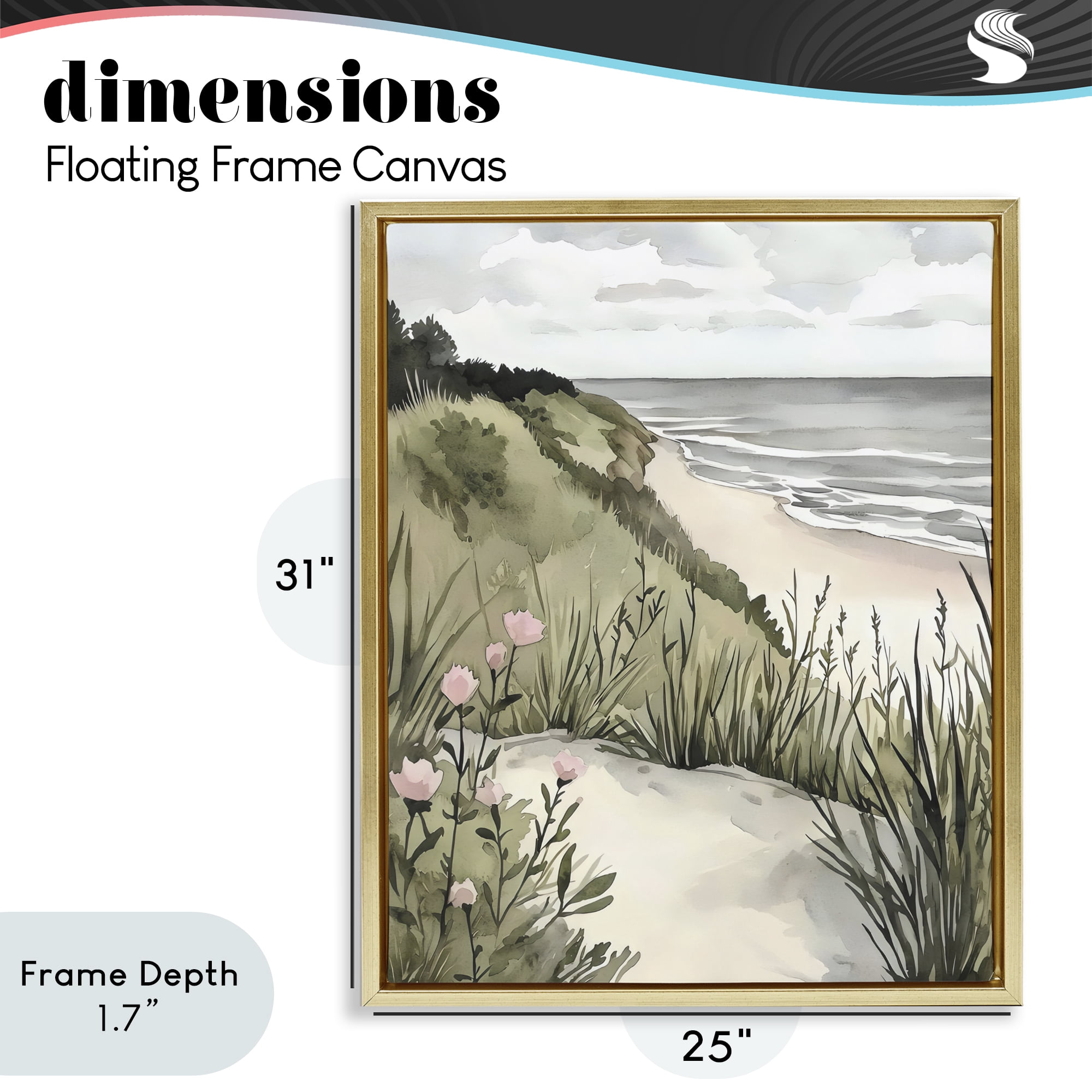 Stupell Industries Coastal Calm on Sandy Dunes Gold Framed Floater Canvas Wall Art, design by Riley B