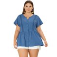 thumbnail image 3 of GRACE & GRANDEUR Women's Plus Size Work Short Sleeve Blouses Lace Button Down Peplum Summer Shirt 3X Dark Blue, 3 of 6