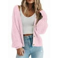 thumbnail image 3 of Women'S Chunky Knit Open Front Sweater Long Sleeve Button Loose Short Cardigan Outerwear Coats Pink S, 3 of 6