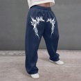 thumbnail image 2 of LIWENLI Men's Wide Leg Sweatpants Fleece Lined Baggy Pants with Open Bottom Drawstring Waist S-2XL (Dark Blue,S), 2 of 8