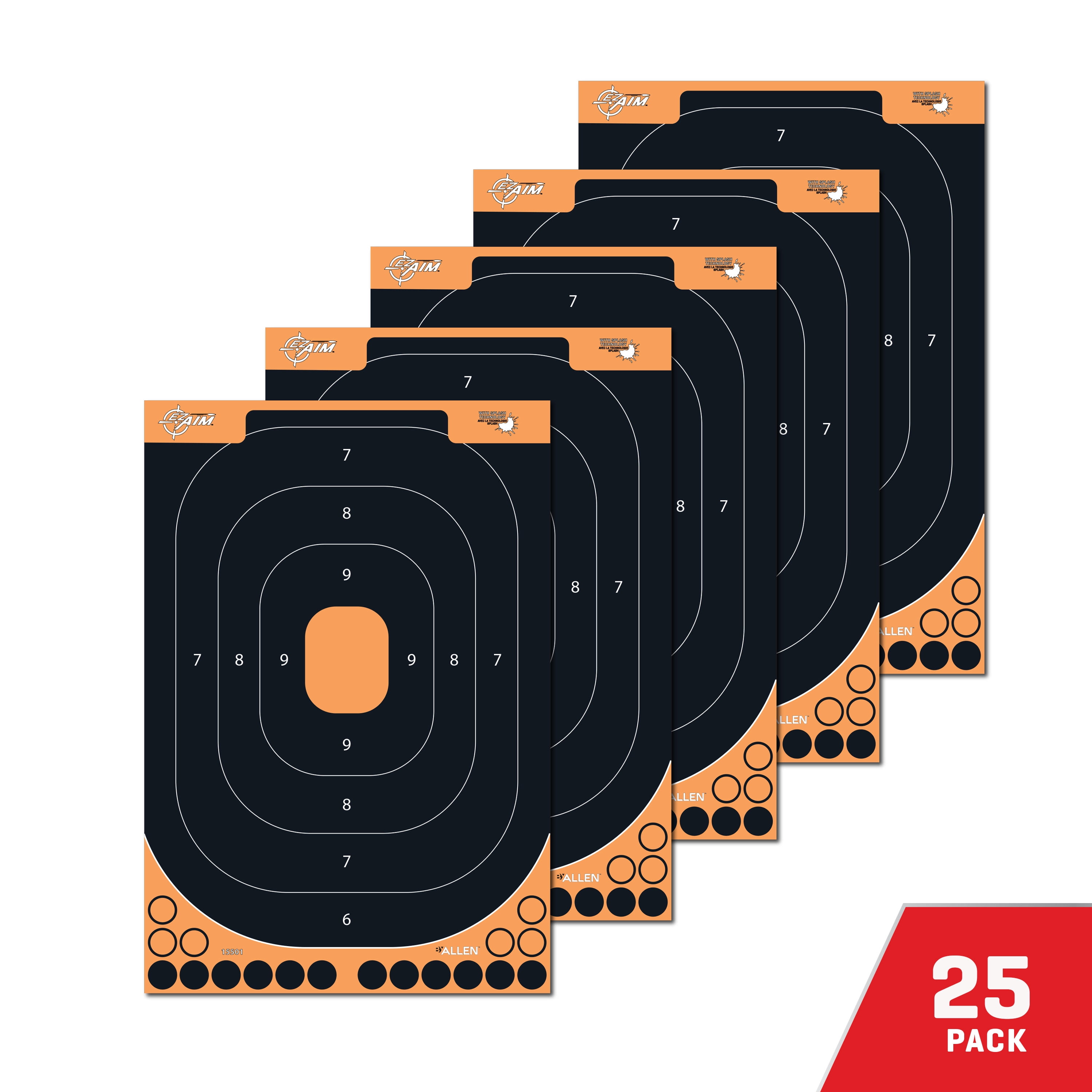 Ez Aim Splash Reactive Adhesive Paper Shooting Targets, Peel Away Target Pad, 12.5"W x 18.25"H, 25-Pack, Multi-Color, Paper Targets, 15501-25