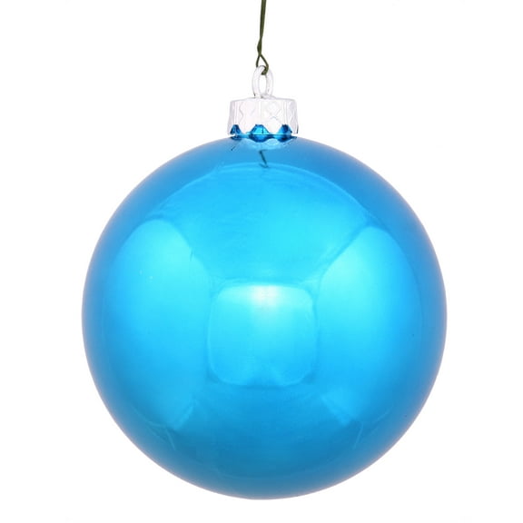 Vickerman 4.75" Turquoise Shiny Ball Ornament, 4 per Bag