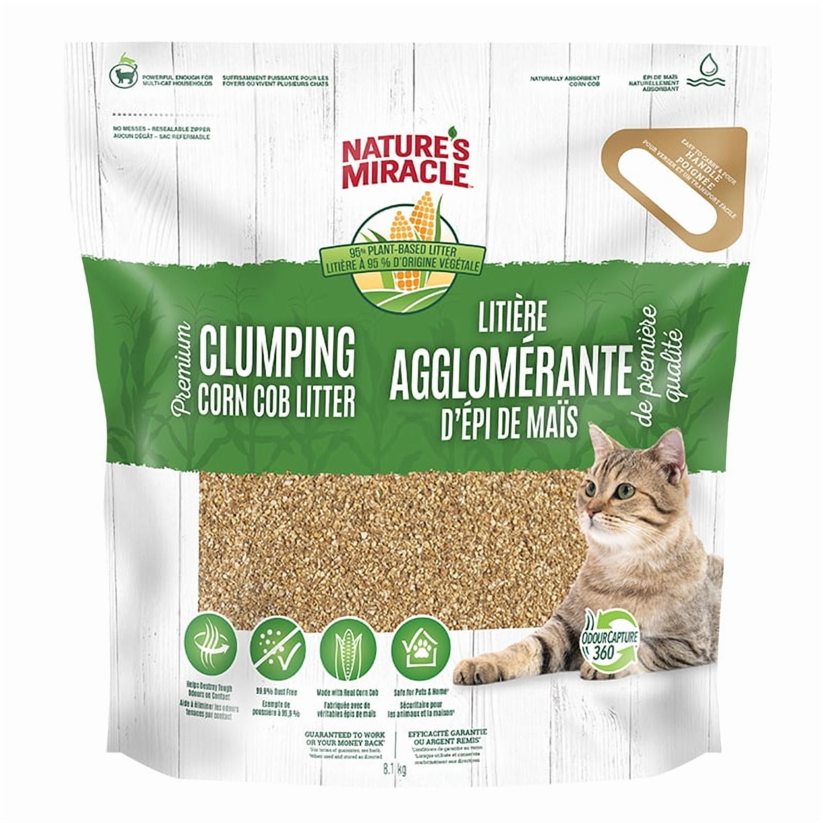 Nature’s Miracle Premium Clumping Corn Cob Litter, 10 Pounds, Made With Real Corn Cob For Fast-Clumping Litter For Multi-Cat Households
