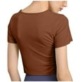 thumbnail image 6 of Lovskoo 2024 Women's Summer Workout Shirts Causal Short Sleeve Blouse Round Neck Crop Tops Twist Front Tee T-Shirt Brown L, 6 of 8