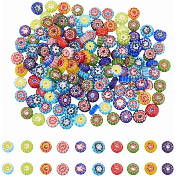 150pcs Handmade Millefiori Glass Beads Pumpkin Mixed color 8x4mm Hole: 2mm