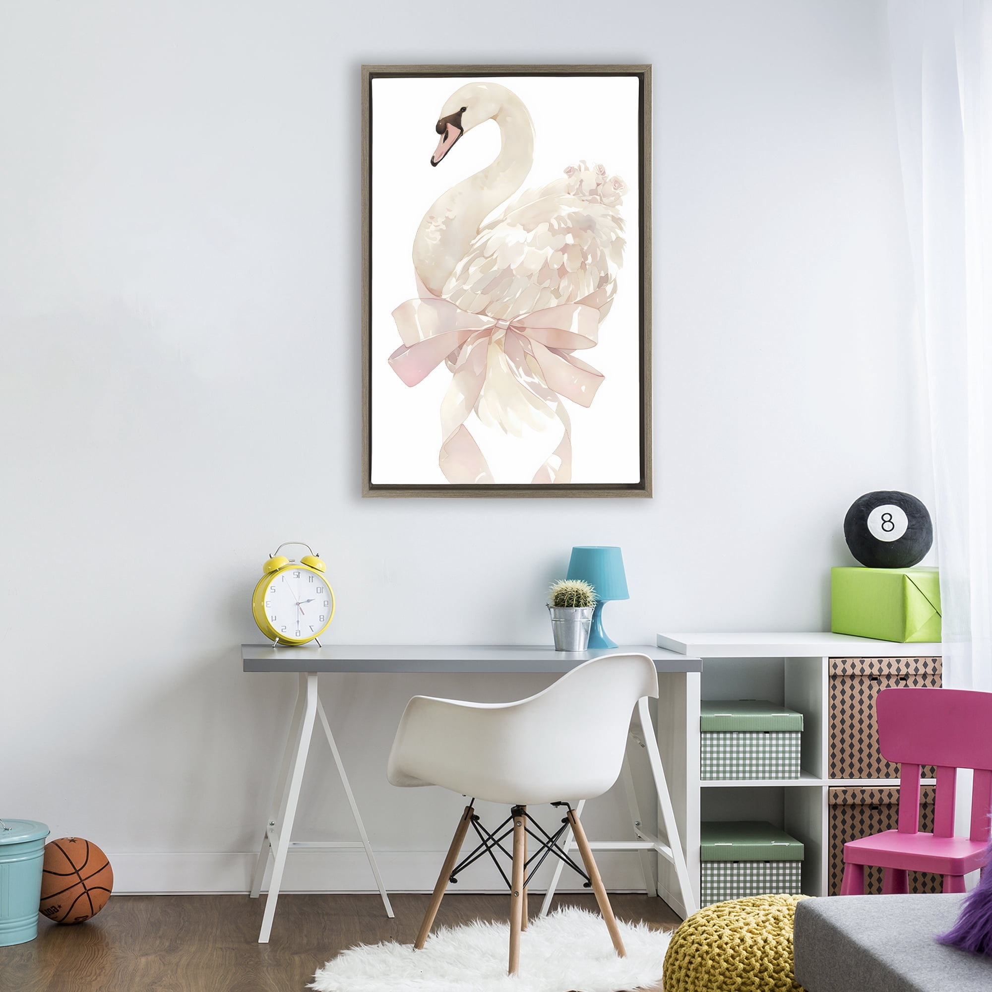 Stupell Industries Coquette Swan with Bow Brown Framed Floater Canvas Wall Art, design by Creative Studio