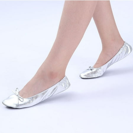 

Wefuesd House Slippers For Women Sandals Women Dressy Summer Flat Women Foldable Portable Travel Ballet Flat Roll Slipper Shoes Dance Party Shoes Silver L