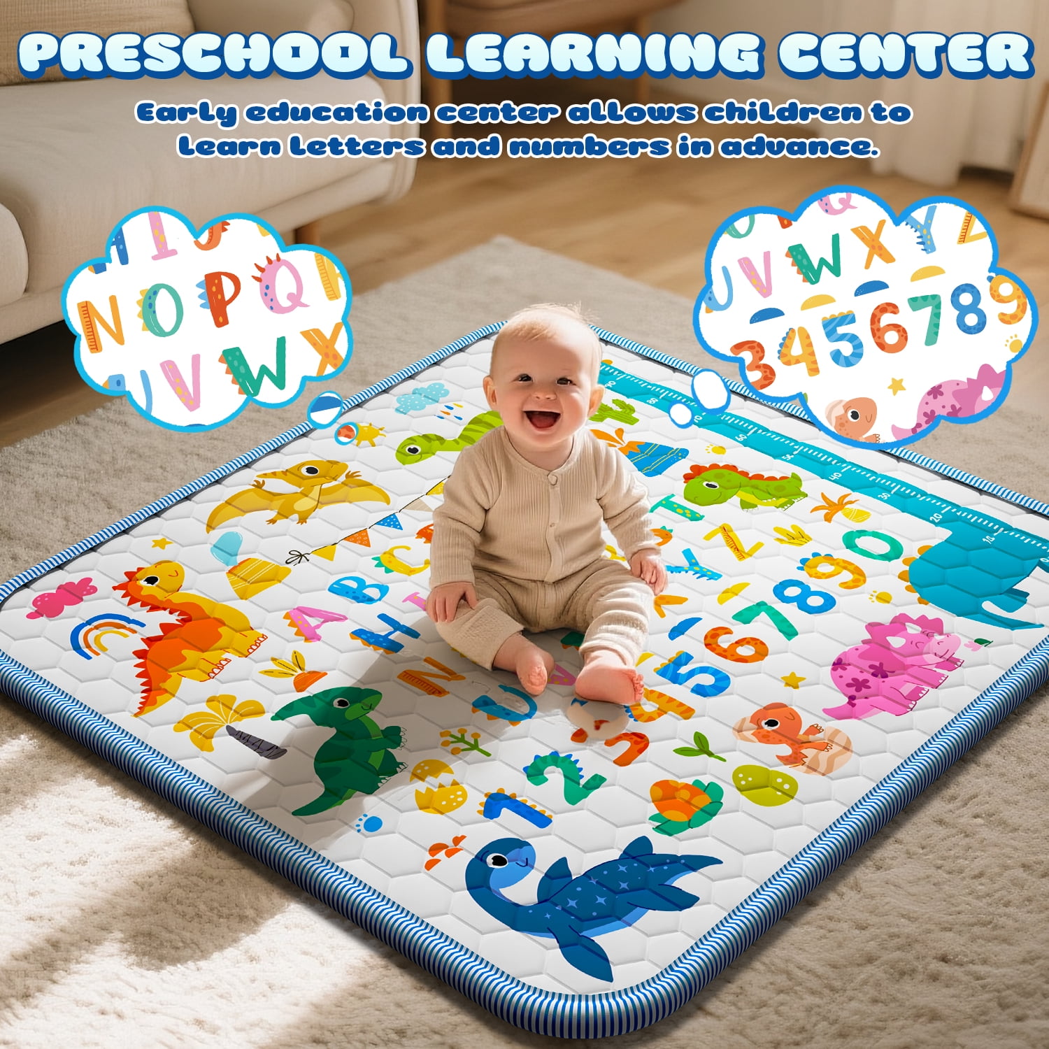 WonderStone Baby Play Mat for Floor, 50x50 Playpen Mat, Non-Slip Foldable Tummy Time Mat, Machine Washable, Soft for Babies Toddlers Infants 0-3 Years, White