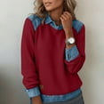 thumbnail image 6 of Womens Long Sleeve Shirts Lapel Collar Denim Sweatshirts Fashion Color Block Patchwork Tops Casual Loose Sweatshirt Pullover Top Fall Outfits, 6 of 9