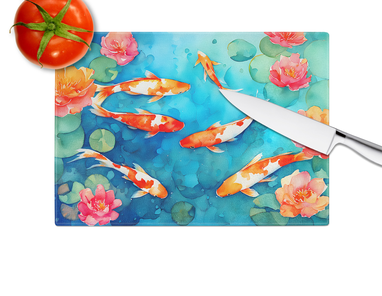Koi Fish Glass Cutting Board Large 12 in x 15 in