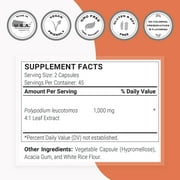 مستخلص Supersmart Polypodium Leucotomos 1000 مجم يوميًا (مستخلص السرخس 4:1) - ملحق PLE | غير معدلة وراثيًا وخالية من الغلوتين - 90 كبسولة نباتية