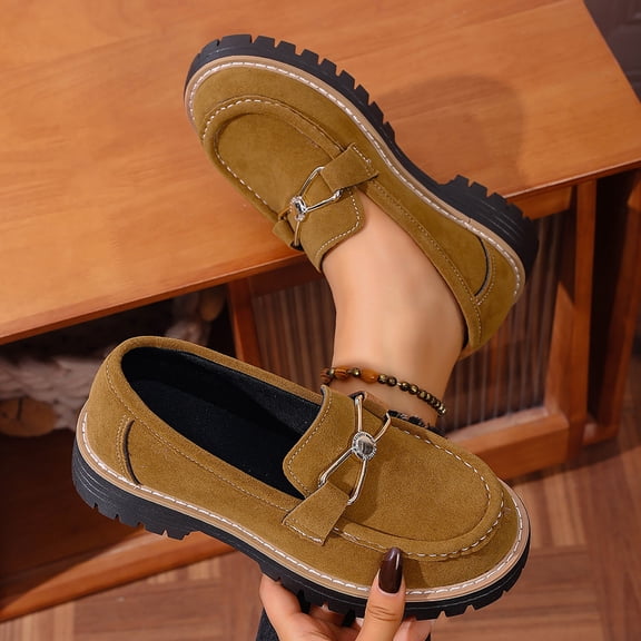 Aobny Office Shoes Shoes for Women Business Casual Shoes Slip On Shoes Chunky Loafers Shoes Round Toe Low Heel Waterproof Brown Womens Casual Shoes,Size 36