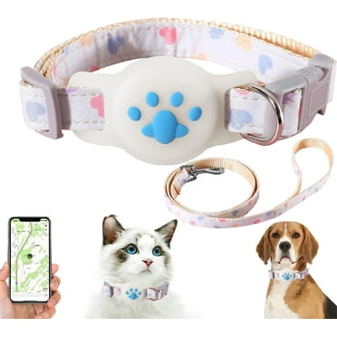 AirTag Cat Collar Breakaway, Reflective Dog AirTag Collar Kitten Collar with Apple AirTag Holder [with Leash], Silicone AirTag Holder Nylon Pet Cat Puppy Collar for Girls Boy Cats and Puppies (Blue)