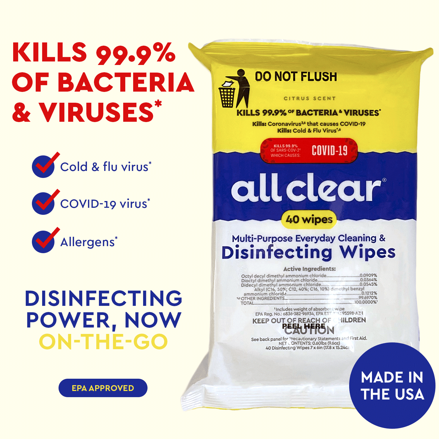 All Clear Disinfecting Wipes, Citrus Scent, 640 Count, Textured
