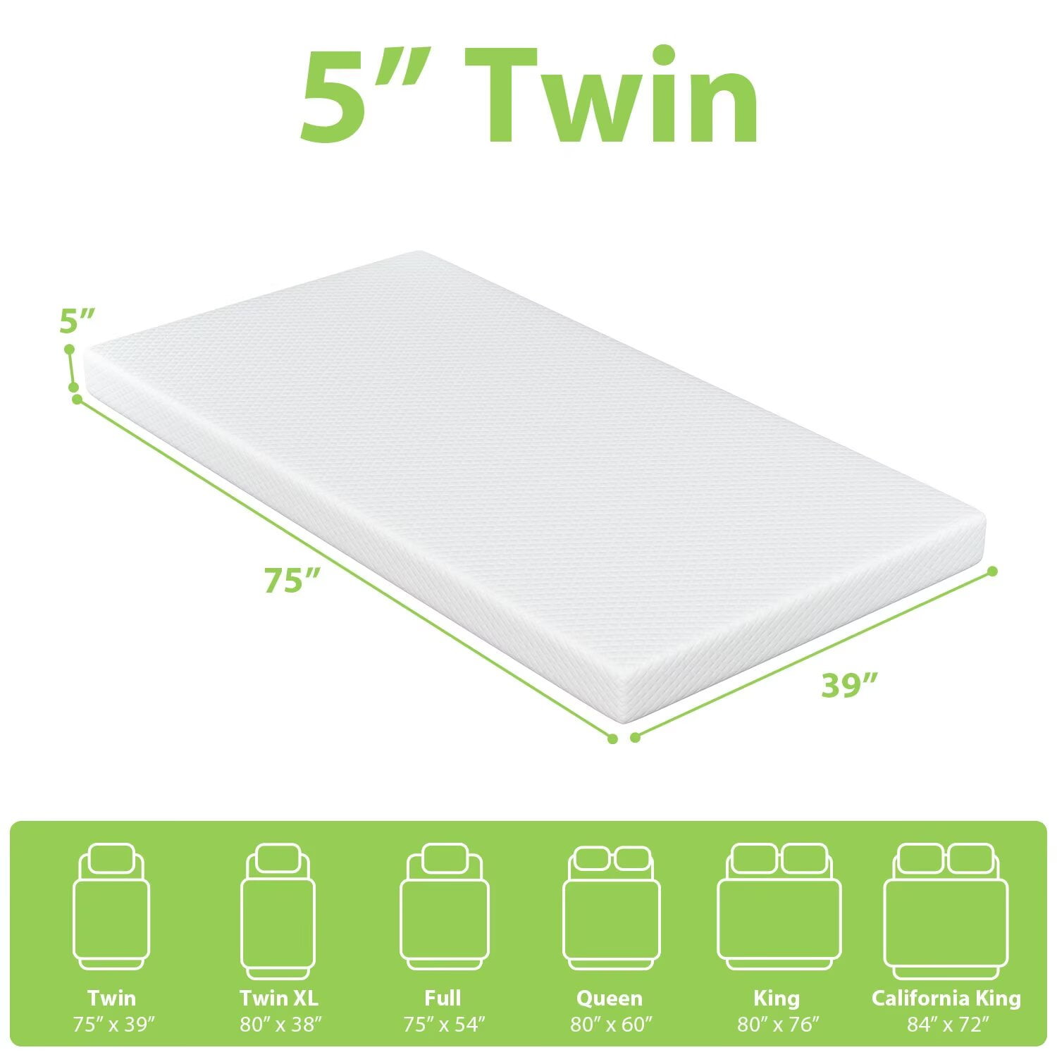 YRLLENSDAN, 5 Inch Memory Foam Twin Mattress Certipur-Us Certified Cool Sleep & Comfy Support Twin Bed Mattress Twin Size Mattresses Twin Foam Mattress