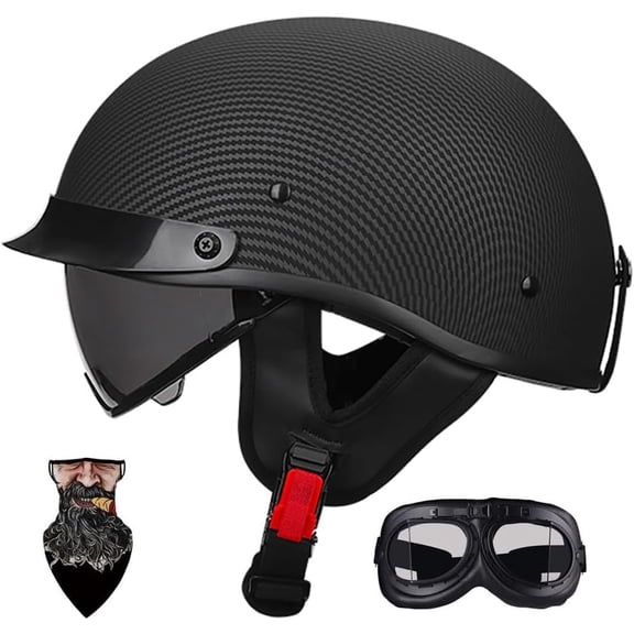 DOT-Approved Motorcycle Half Helmet with ABS Shell, EPS Liner, Quick-Release Buckle, Retractable Visor & Removable Sun Shield for Cruiser Scooter Adults