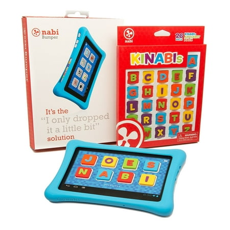 Nabi 2 Tablet Bumper Case with 26 Piece Kinabis Letter Pack Bundle - Educational and Interactive Alphabet Letters with Protective Blue Tablet Case for Kids Ages 3