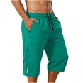 thumbnail image 5 of Jessboyy Mens Long Shorts Below the Knee Elastic Waist Workout Shorts with Zipper Pockets Summer Casual Straight Leg Hiking Capri Shorts Mint Green,S, 5 of 6