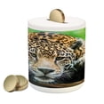 thumbnail image 1 of Jungle Piggy Bank, South American Jaguar Wild Animal Carnivore Endangered Feline Safari Image, Ceramic Coin Bank Money Box for Cash Saving, 3.6" X 3.2", Orange Black, by Ambesonne, 1 of 4