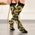 thumbnail image 5 of FORMRS Womens Knee High Socks Casual Long Thick Travel Daily Wear, 1 Pair, Black Sunflower Pattern, 5 of 6