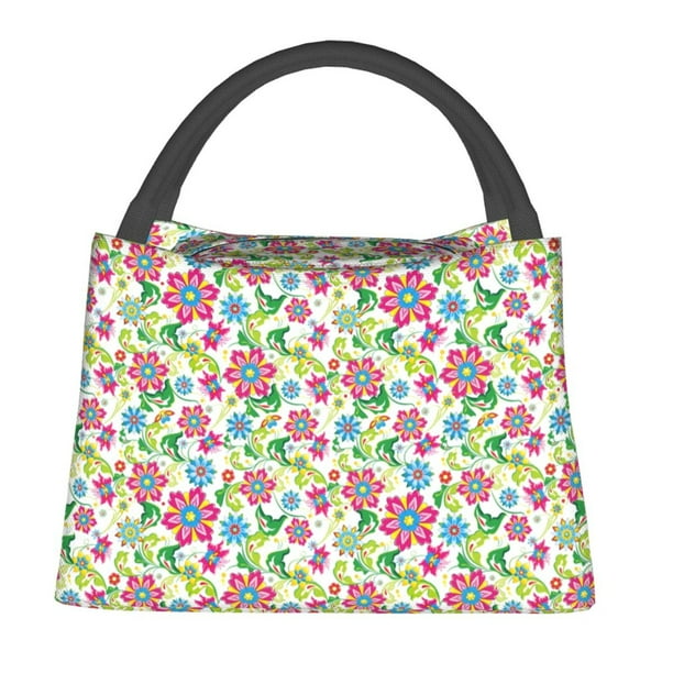 Fotbe Vector Mexican Otomi Style Bright Bolsa Térmica Portátil con Estampado, Bolsa de Entrega de Alimentos Aislada, Bolsa Reutilizable de Gran Capacidad para Comidas y Supermercado
