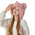 thumbnail image 2 of HNMKIU Hat for Women in Knit Wool Warm Earflap Style with Cute Cat Ears - Three Hair Fashion Winter for Outdoor Usages Pink,M, 2 of 4