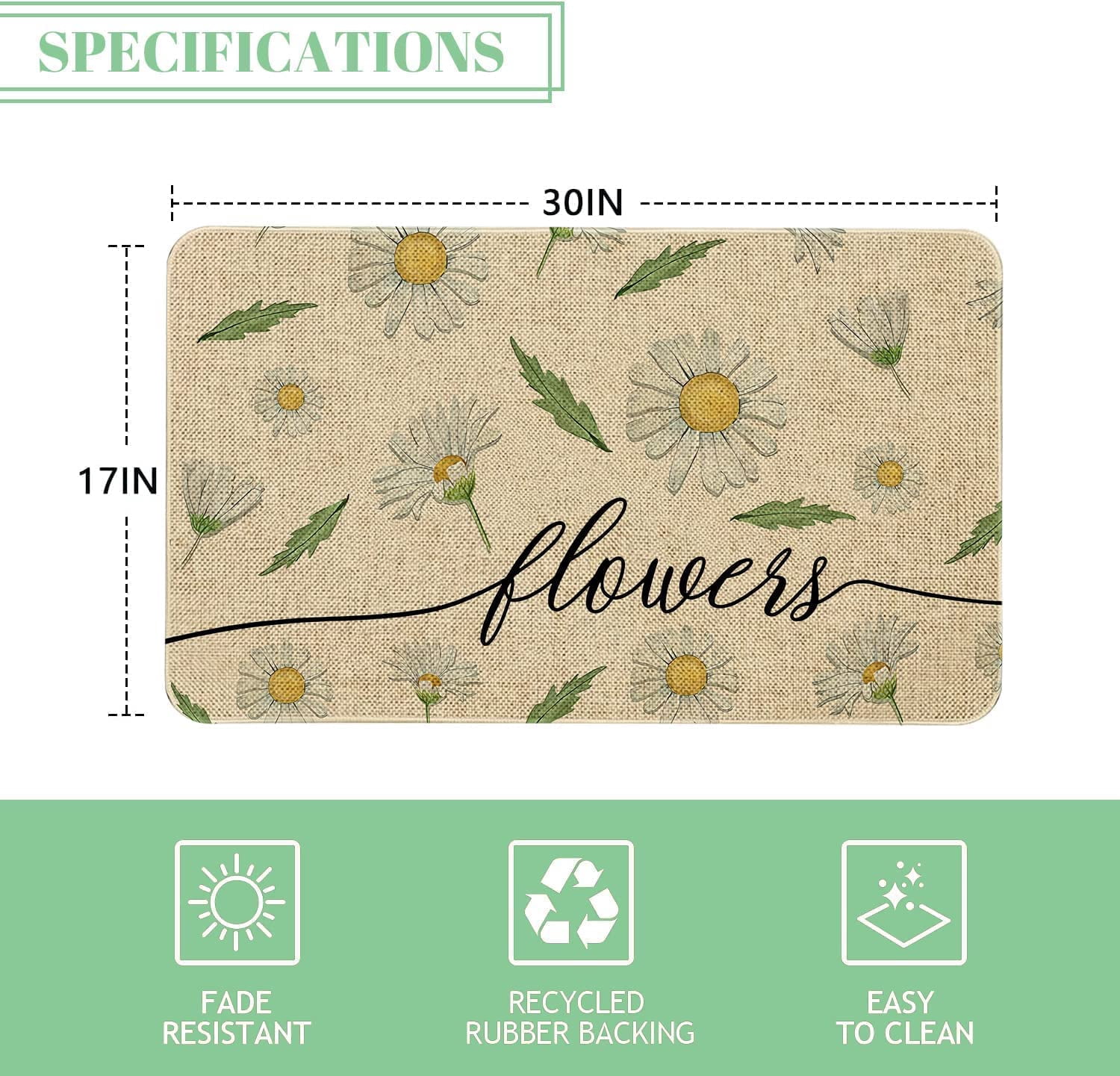 Happy Spring Outdoor Door Mat Flower Farmhouse Decor Welcome Mats Colorful Flowers Doormat Non Slip Rubber Floral Decorative Front Door Mats Indoor Rug 17" x 30"