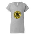 thumbnail image 2 of Wild Bobby, Artsy Cheetah Leopard Print Sunflower, Fashion, Women Standard V-Neck Tee, Heather Grey, Medium, 2 of 3